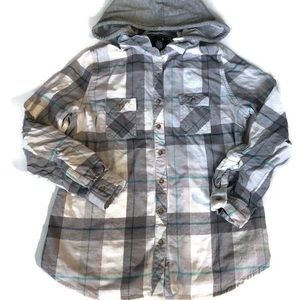 Cotton flannel plaid hooded shirt